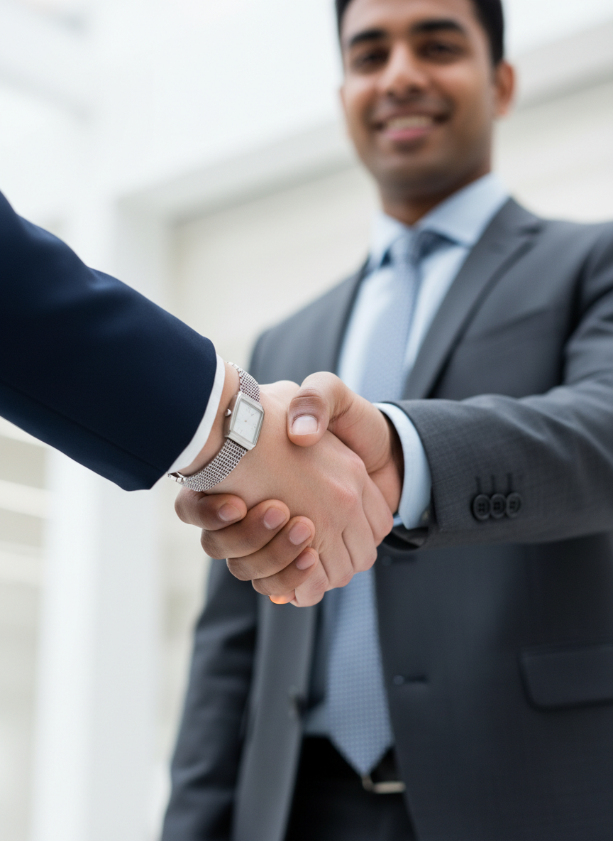a professional handshake between two people, business agreement, clear background